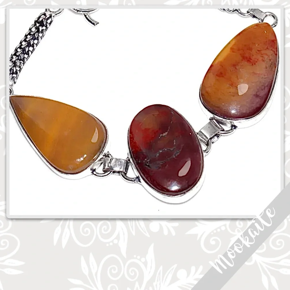 Mookaite Eclectic Silver Artisan Bracelet 9โ Adjustable Burgundy Red, Gold, Plum - Picture 2 of 2